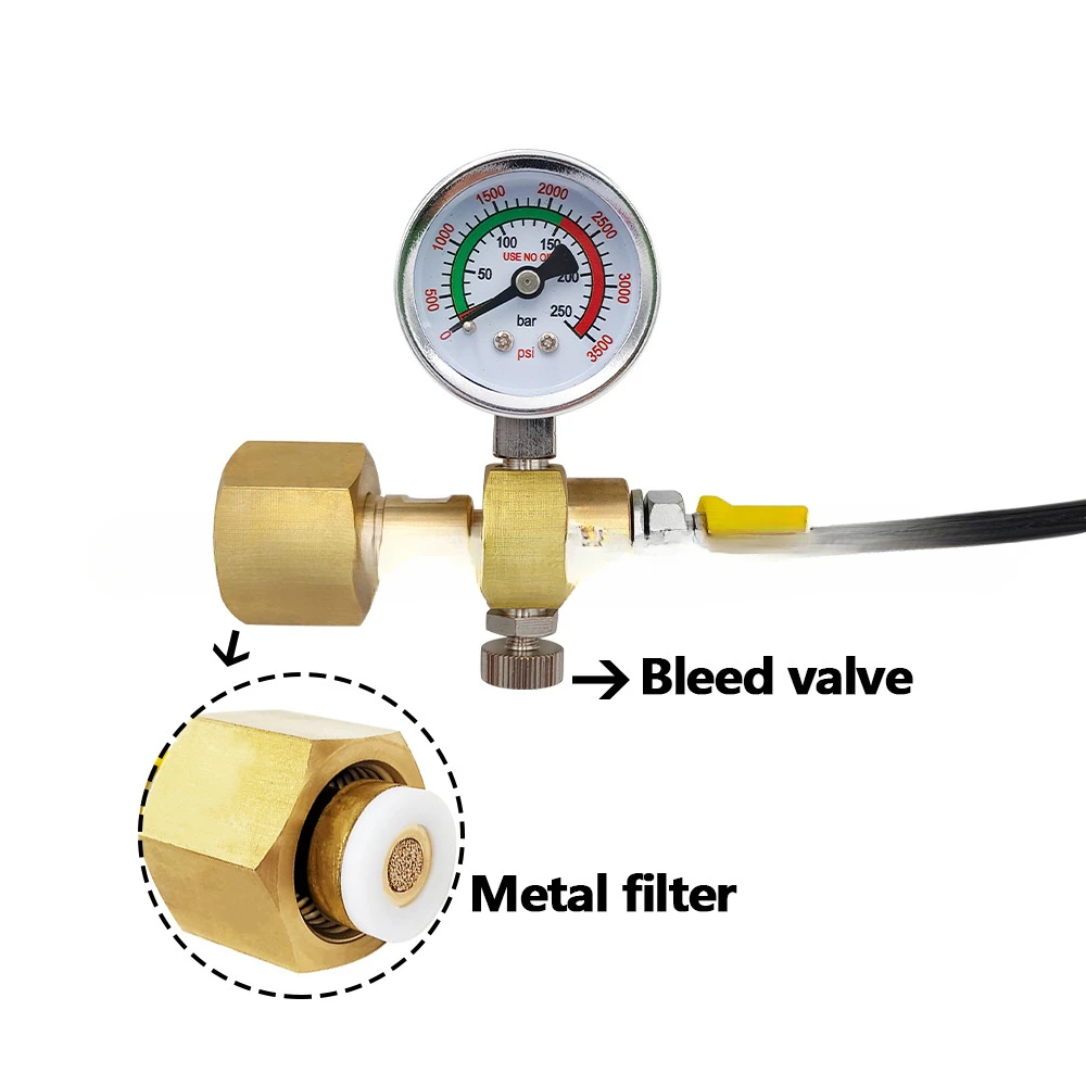 Sodastream soda sparkling water machine connected to carbon dioxide large bottle gas pipe 3500psi pressure gauge