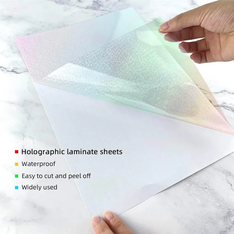 Papel adhesivo holográfico eficiente, 20 hojas, tamaño A4, pegatinas de laminación de vinilo, película autoadhesiva impermeable, pegatina laminada D