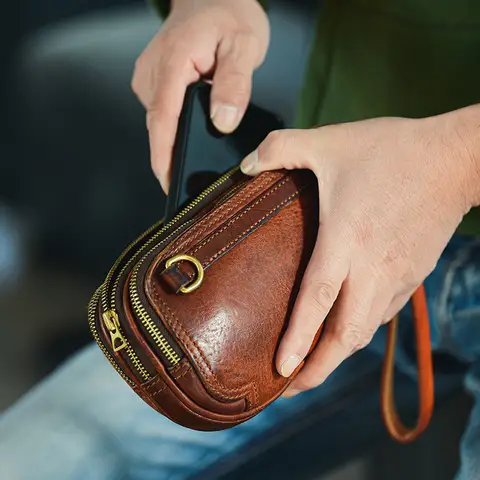 Luxury Natural Genuine Leather Men's Clutch Bag Fashion Organizer Designer High-quality Real Cowhide Multi-layer Phone Wallet