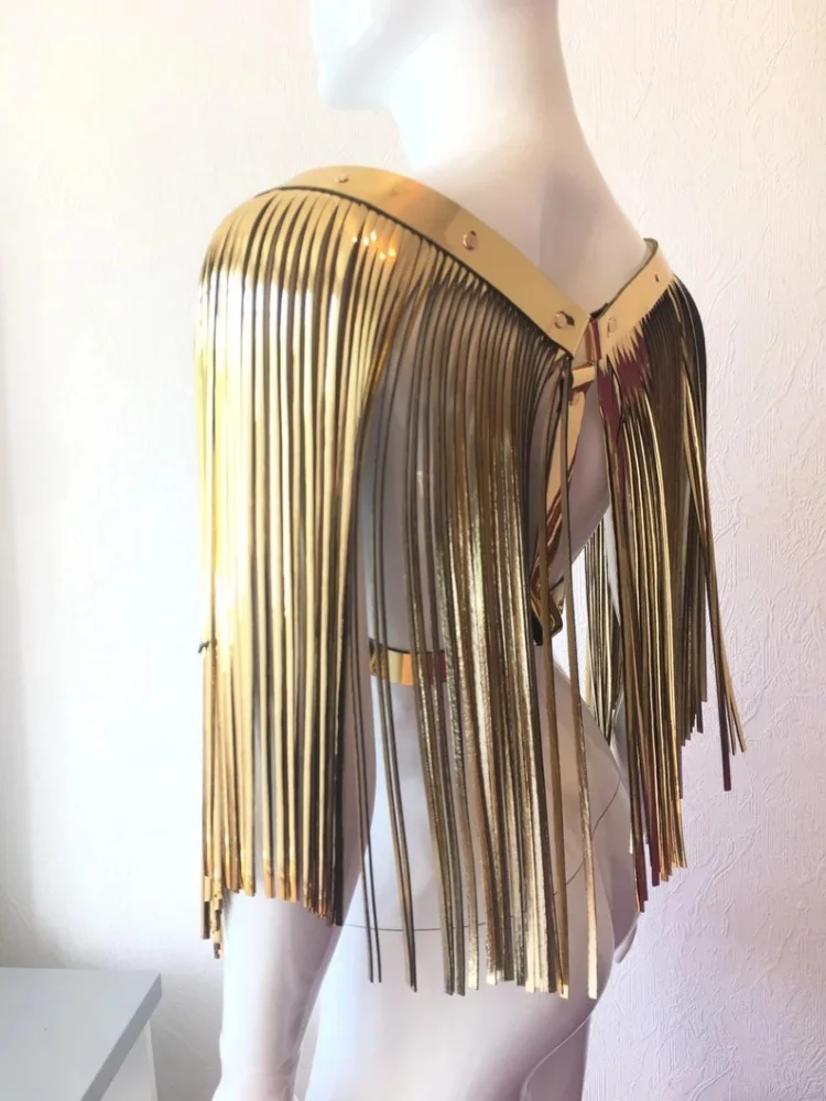 

New Fashion White Personality Belt Stage Performance Adjustable Tassel Shoulder Strap Binding Belt Integrated Strap Waist Seal