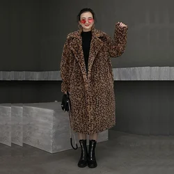 Winter Thick Warm Weight 1.7kg-1.9kg Women Long Faux Rabbit Fur Coat Casual Loose Leopard Imitation Teddy Fur Jacket Female Coat