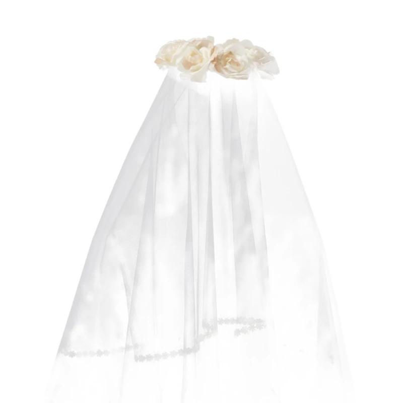 

Versatility Bride Layer Veil Girl Tulles with Flower Headbands Wedding Tiaras