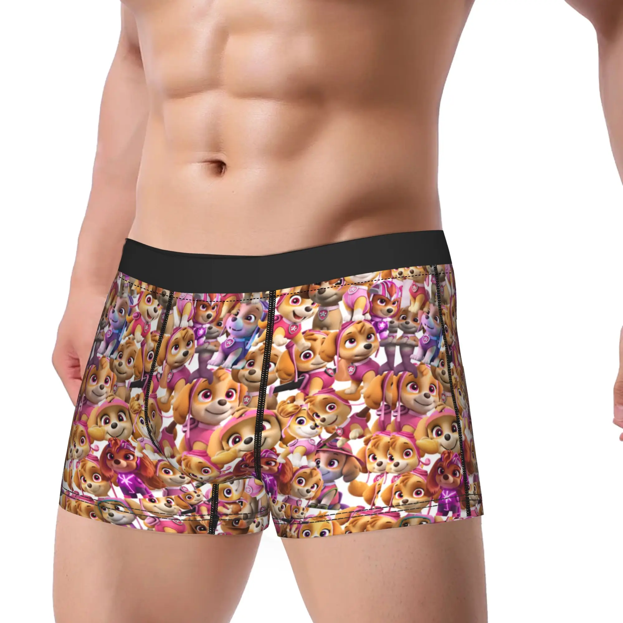Paw Dogs Pink Puppy Character Group Underwear  Males Panties Printing Breathable Boxershorts Quality Boxer Brief Plus Size