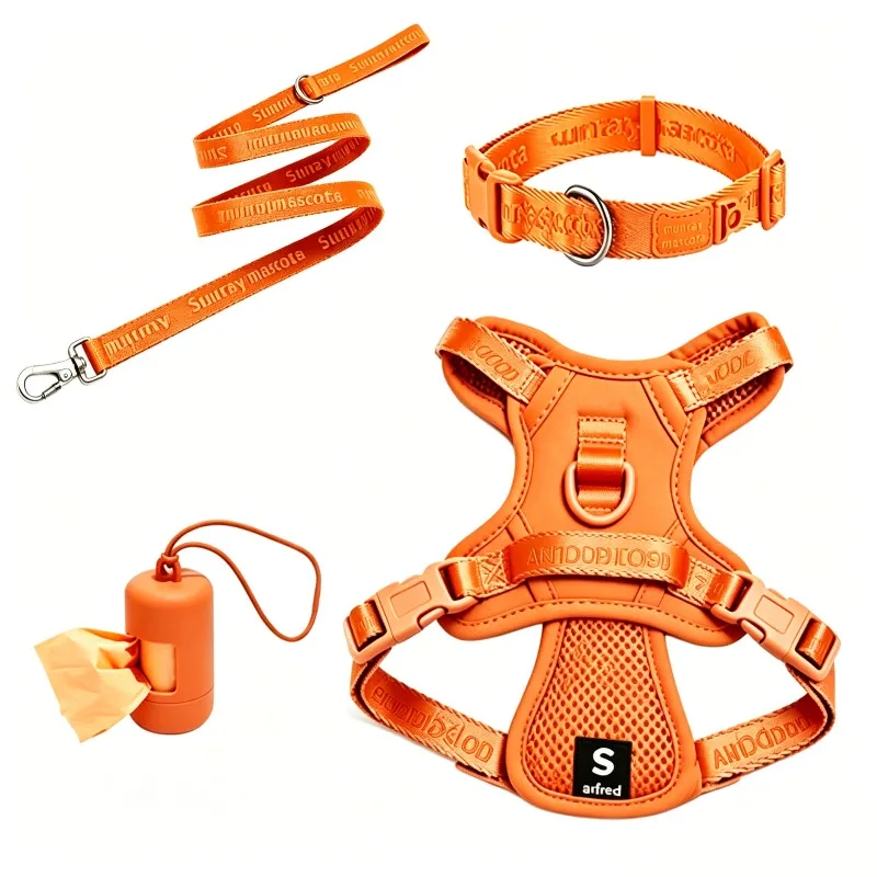 Custom Adjustable Dog Leash Set 4pcs Soft Harness & Collar with Plastic/Nylon for Walking Hiking Pet Supplies