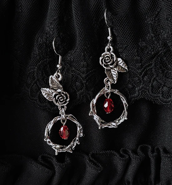 Bleeding Rose,Rose Earrings,Gothic Classical Thorn Vine Rose Rose Flower Crystal Pendant Earrings Earrings Earrings,Gift for Her