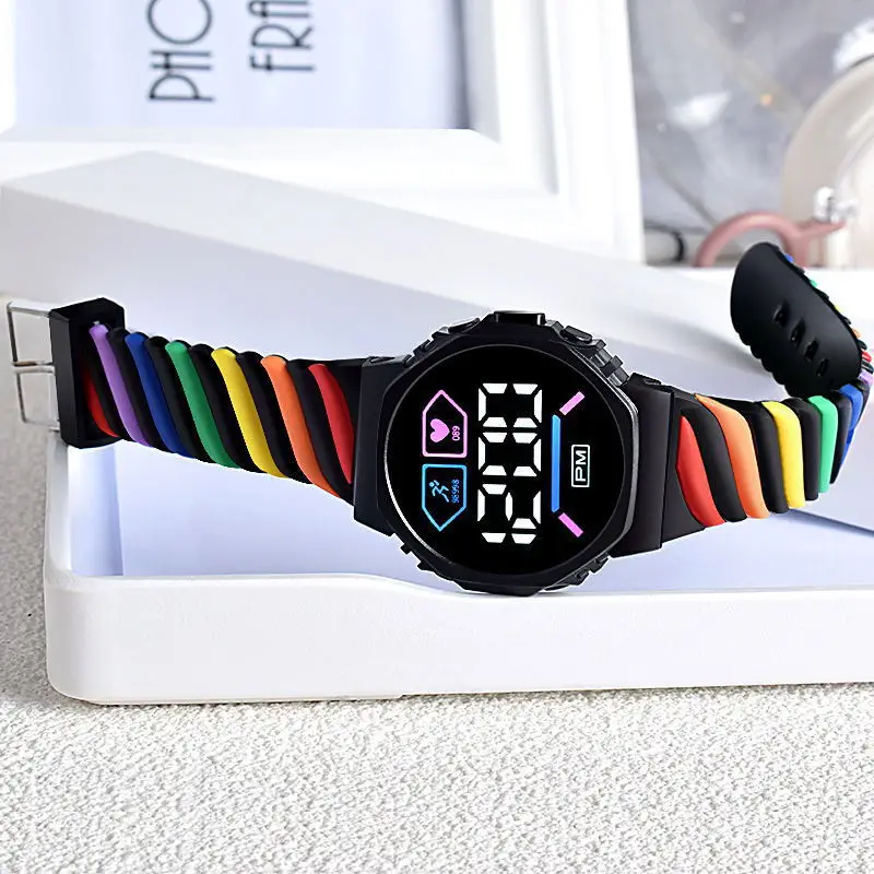 2024 New LED Electronic Watch Wholesale Creative Outdoor Sports Round Children\'s Electronic Watch for Middle School Students