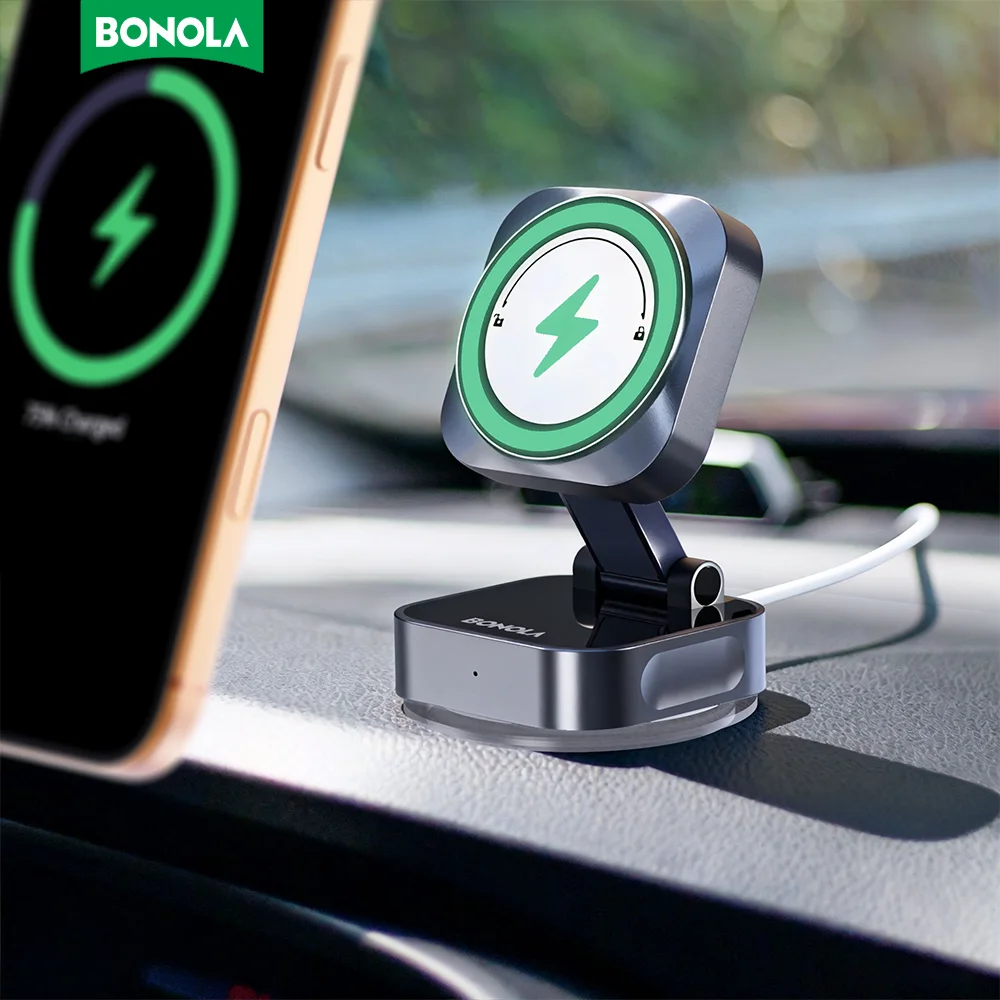 Bonola Suction Cup Car Wireless Charger for iPhone 17 Pro Max/16/15/14 Foldable Magnetic Wireless Charging Vacuum Suction Stand