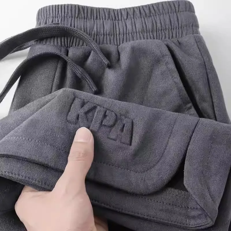 

Осенне-зимние мужские повседневные свободные шорты больших размеров из плотного велюра с буквенным принтом, имитирующим оленью кожу, для прогулок, из полиэстера.