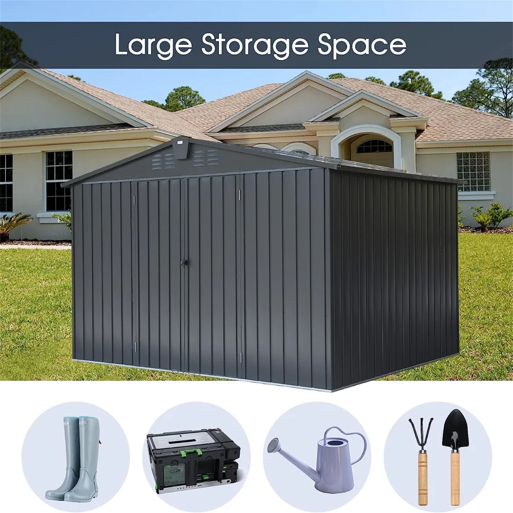 Outdoor Storage Shed With Lockable Door 32 Air Vents Roof Galvanized Steel Garden Storage Cabinet Ultraviolet-proof Rust-proof