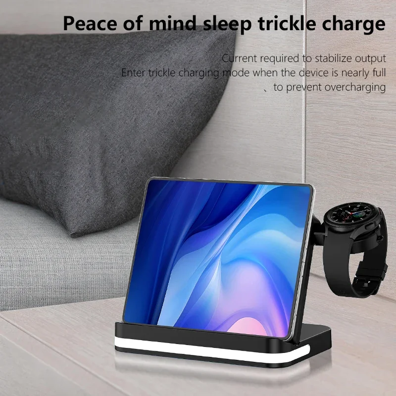 VIKEFON 3 in 1 Foldable Wireless Charger Station for Samsung Z Fold 3 Z Flip S23 S24 Galaxy Watch EarBuds Fast Wireless Charging