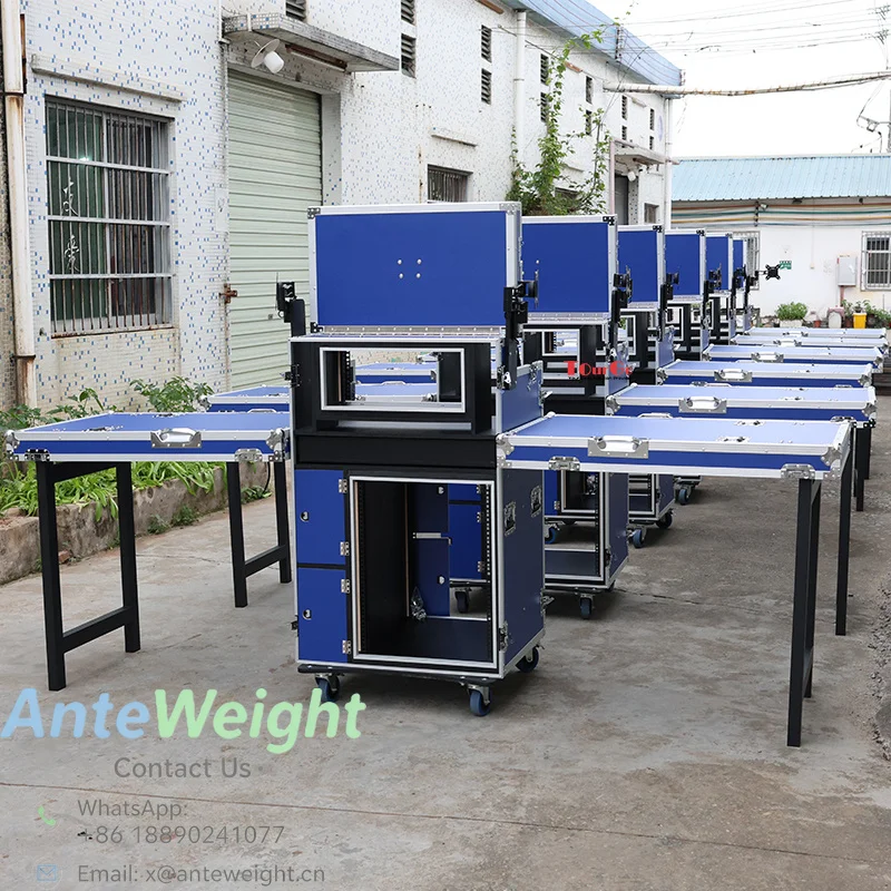 Mobile Blue AV Broadcasting Case Streaming Recording Studio Workstation Case with 4U Top 12U Bottom for Digital Recorders