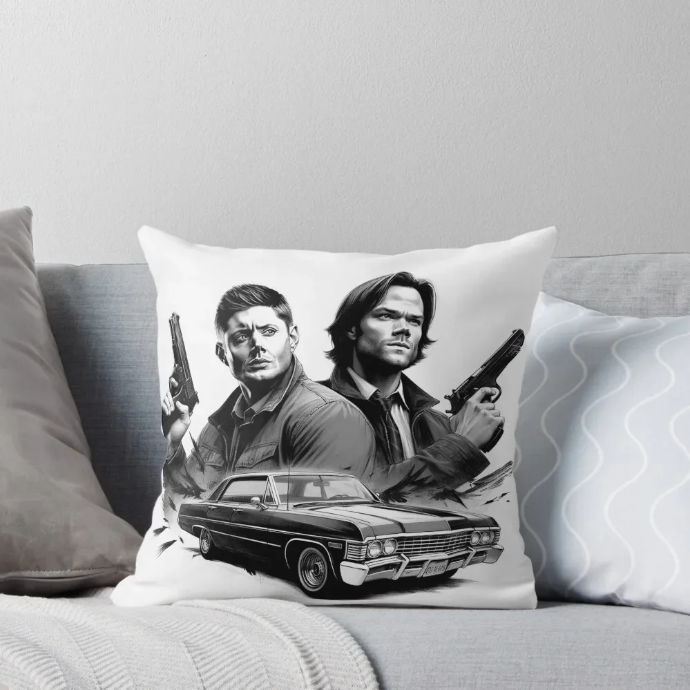 Dean and Sam Impala Throw Pillow Pillow Case Christmas Pillowcase Pillow Cases Decorative Cushion