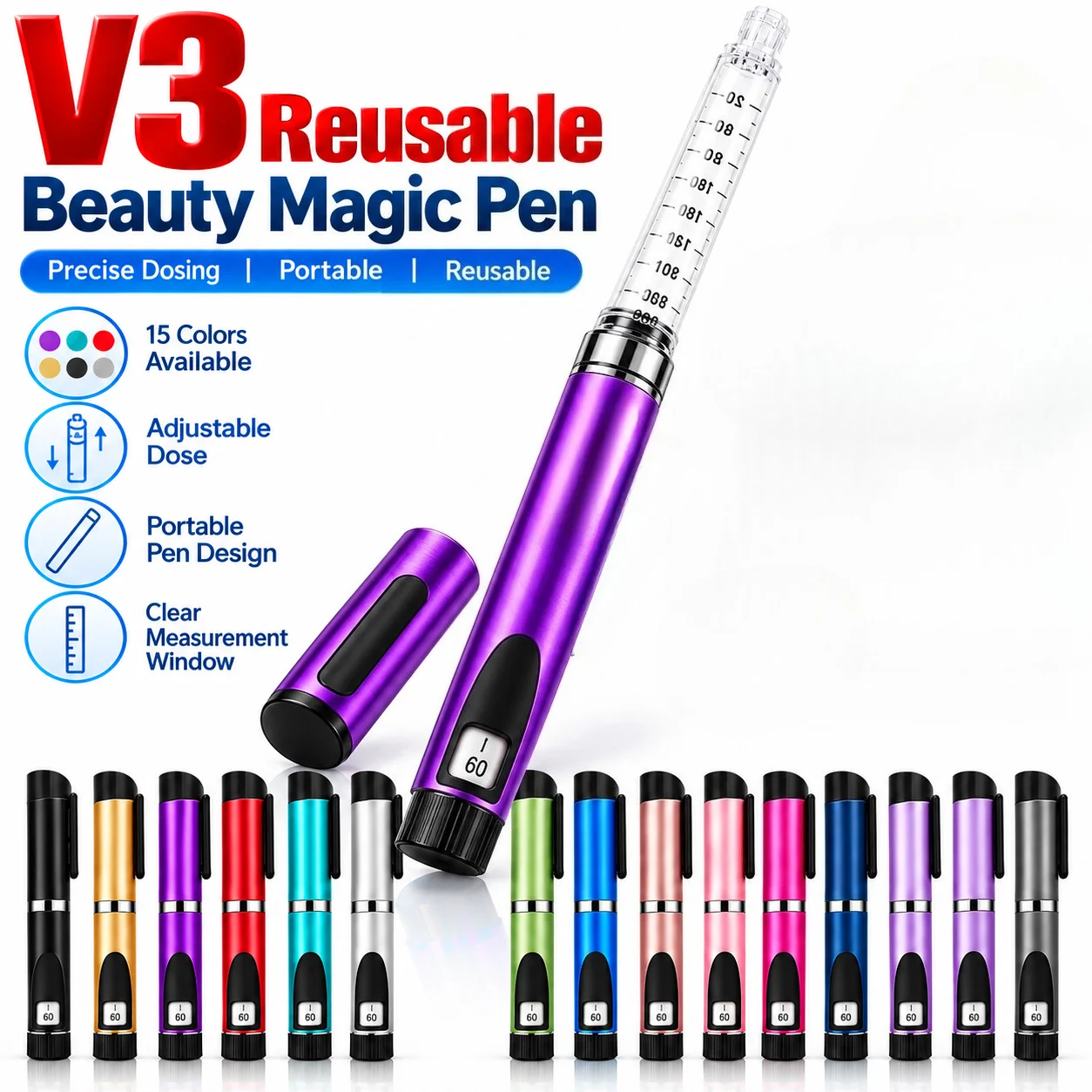 V3 Reusable Magic Pen Alloy Atomization Filling Injector Pen Dedicated Cartridge Bottle Consumables Precise Dosing Shot Tool