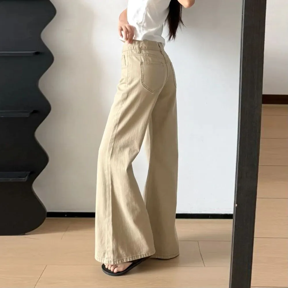 Retro Washed Low Waist Slim Fit Bell Bottom Jeans Women's Autumn New Style Khaki Color Denim Pants Casual Cotton Stretch