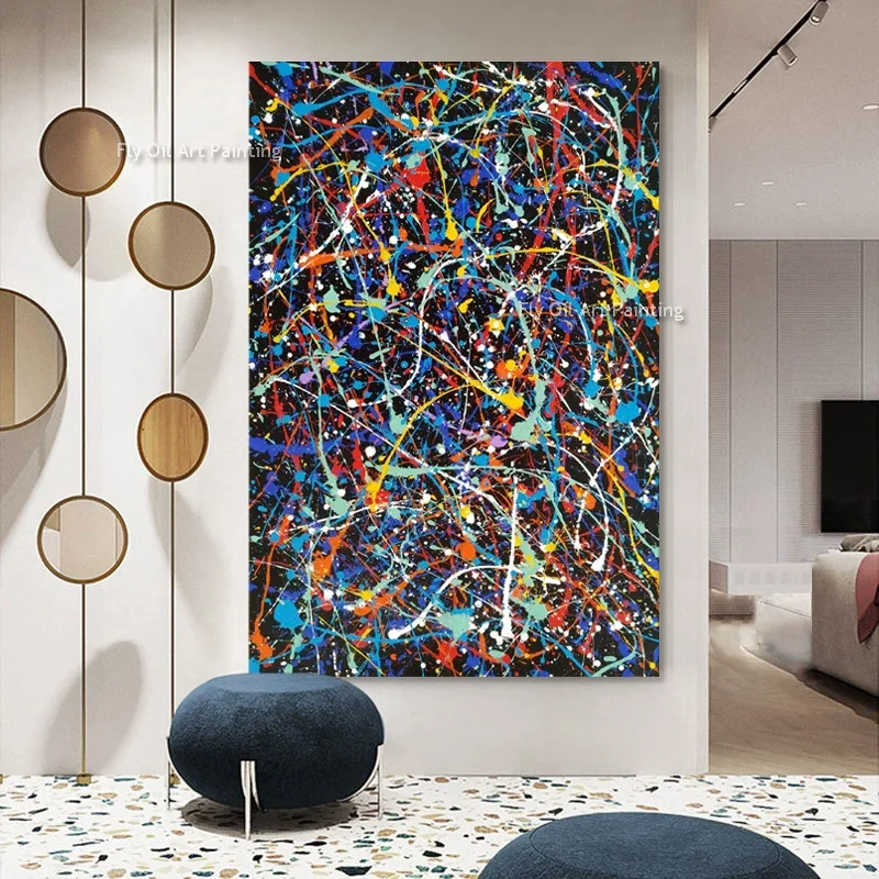 Mintura Large Abstract Line Oil Painting On Canvas 100% Hand Painted Messy Lines Colored Artwork For Modern Home Decor Unframed