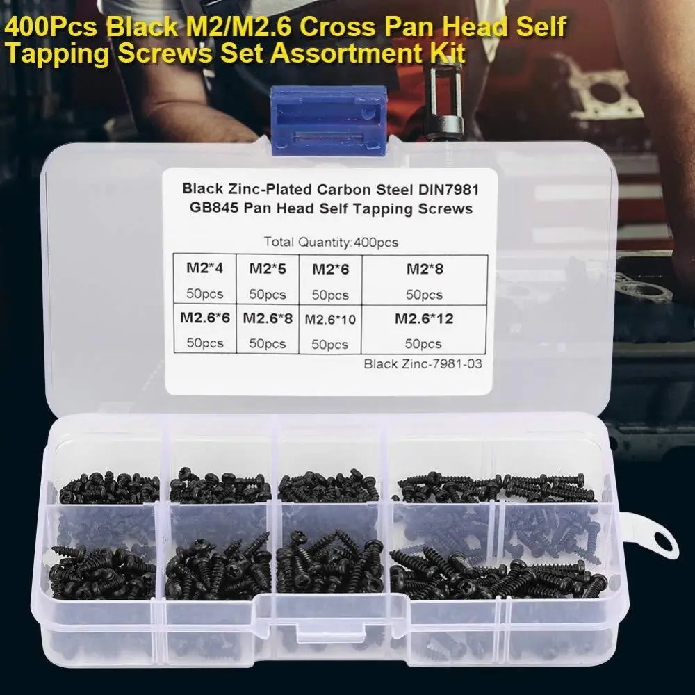 400pcs/500pcs Cross Recessed Head Self Tapping Screws Carbon Steel Cross Drive Computer Screws Button Head Black Finish