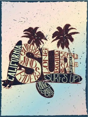 Metal plaque vintage retro style California Surf's Up Classic tin door sign