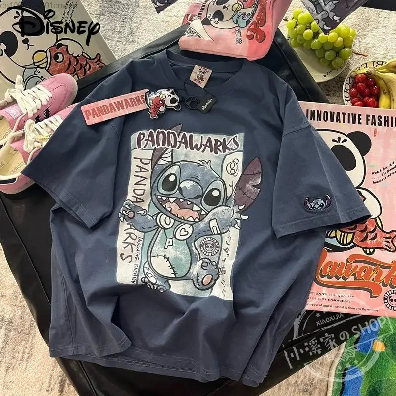 Disney Stitch Summer T-shirt 90s Vintage Goth Y2k Emo White Tshirt Female Hip Hop Harajuku Tees Tops 2000s Aesthetic Clothes Yk2