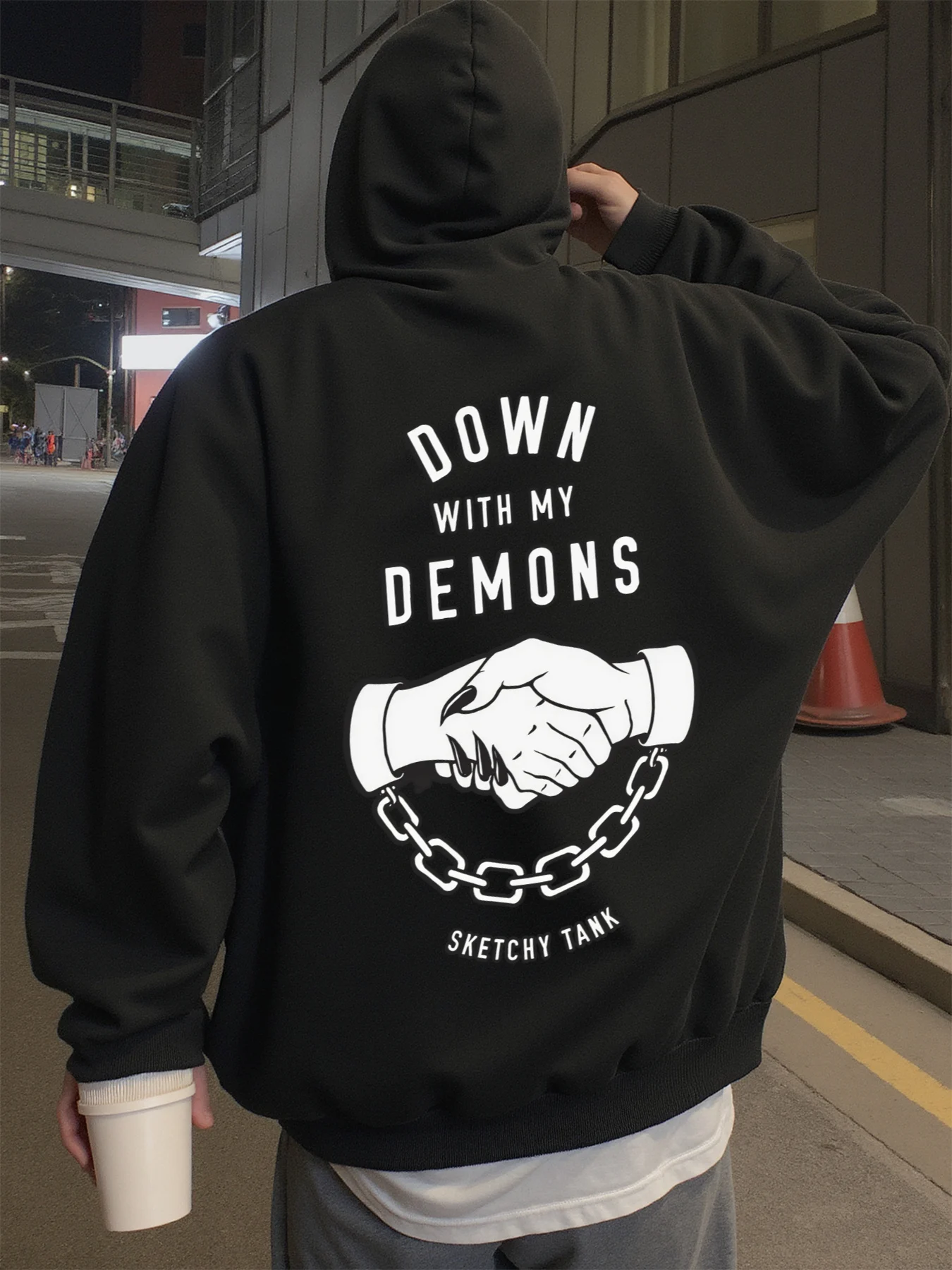 

Толстовка мужская, уличная одежда, с принтом фразы «Down with My Demons», графические толстовки для мужчин, подходят для ношения весны, осени и зимы.