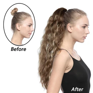 Rabo de cavalo de milho longo sintético envoltório em torno de rabo de cavalo clipe em extensões de cabelo peruca headwear cabelo 22 polegadas 6 principais vendas wing cabelo - №3
