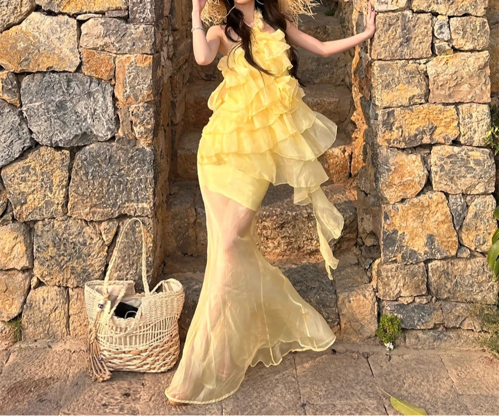 

Sweet 3D Rose Off Shoulder Dress Summer New Slim Mesh Skirt Set Women