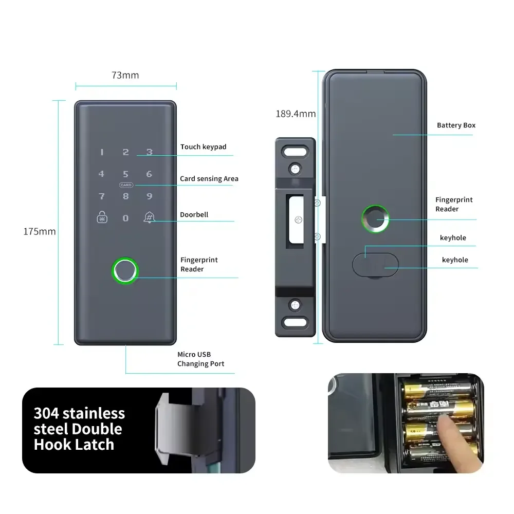 Double side Rim door lock fingerprint Code Card deadbolt Tuya Remote control Sync exist Lock Smart Door Lock For Singapore