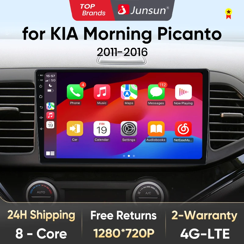 Junsun V1 AI Voice Wireless CarPlay Android Auto Radio for KIA Morning Picanto 2011 - 2016 4G Car Multimedia GPS 2din autoradio