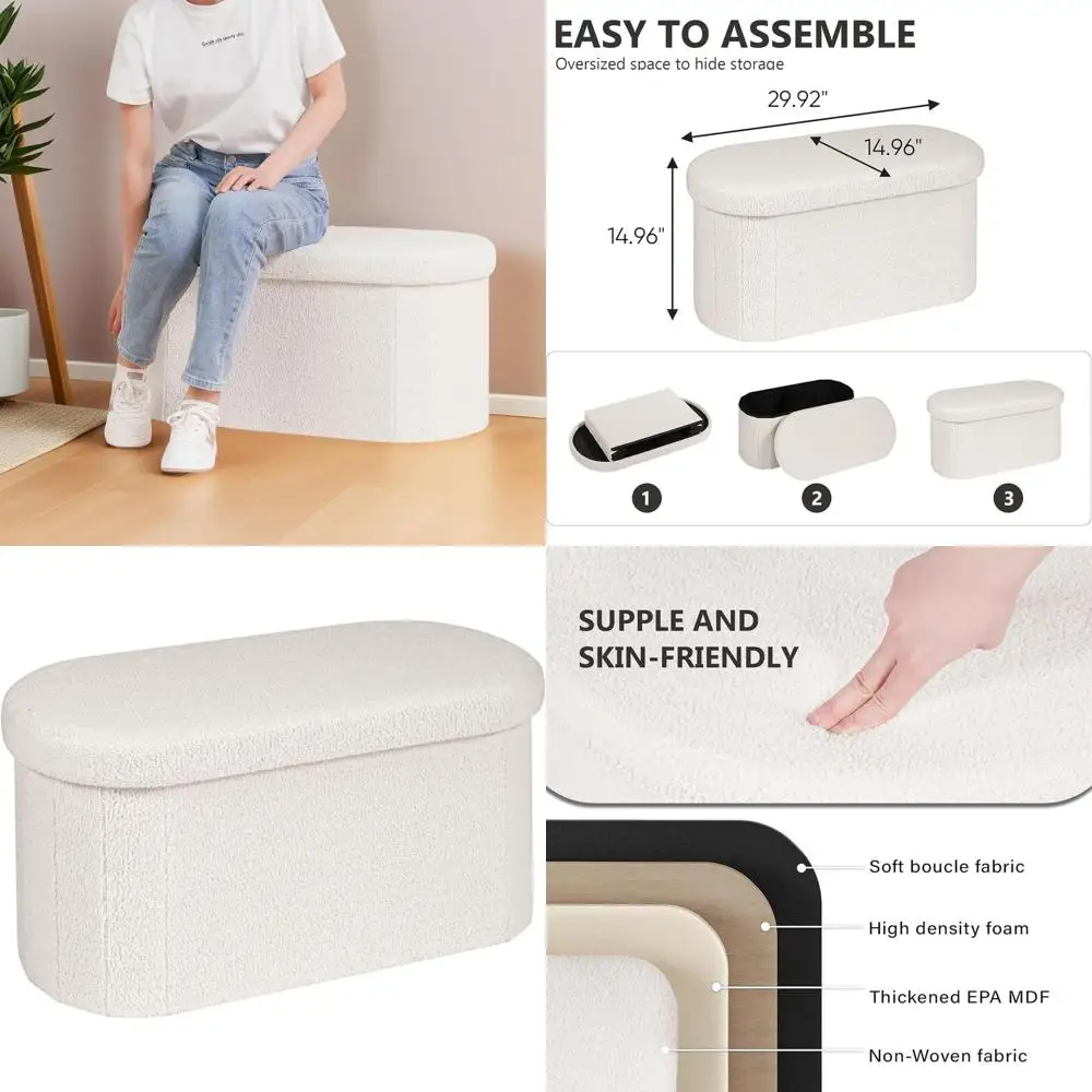 

Белый пуфик для хранения вещей, скамья для спальни и гостиной, 30 дюймов (длина) x 15 дюймов (ширина) x 15 дюймов (высота)