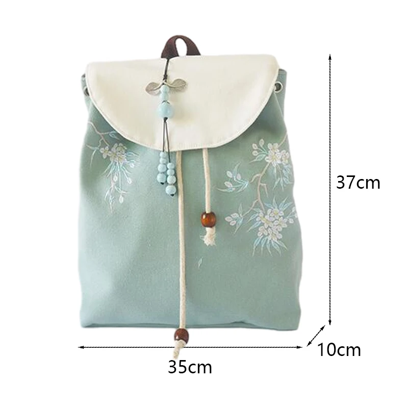 Ancient Style Hanfu Chinese Style Canvas Bunched Backpack Women\'s Canvas Embroidered Flower Backpack with Tassel Casual Bundle