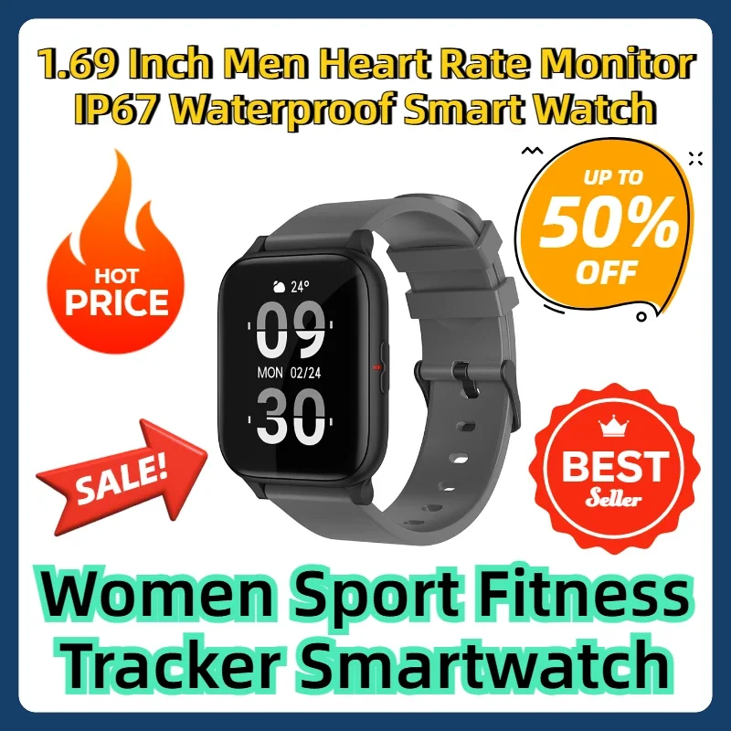 

Women Sport Fitness Tracker Smartwatch 1.69 Inch Men Heart Rate Monitor IP67 Waterproof Smart Watch