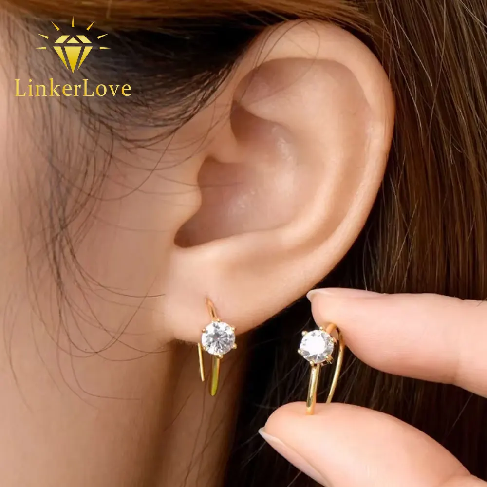 LinkerLove 5mm Moissanite U-Shape Stud Earrings S925 Sterling Silver Sparkling Diamond Earrings for Women Birthday Jewelry Gift
