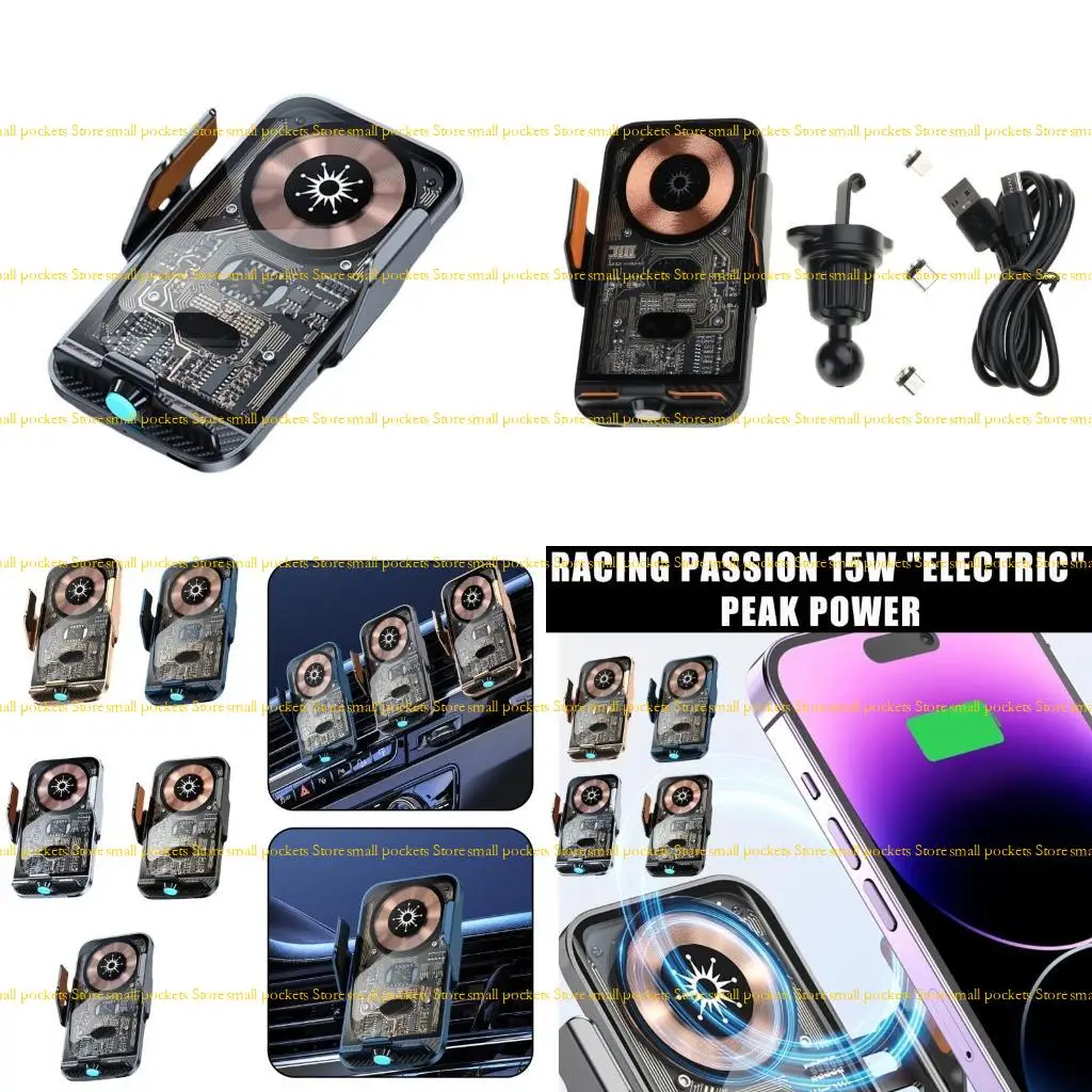 

R1WD Charging Stand Auto Clamping Mount 360 Degree Rotating Air Vent Phone Wireless Charging Stand Clear Panel