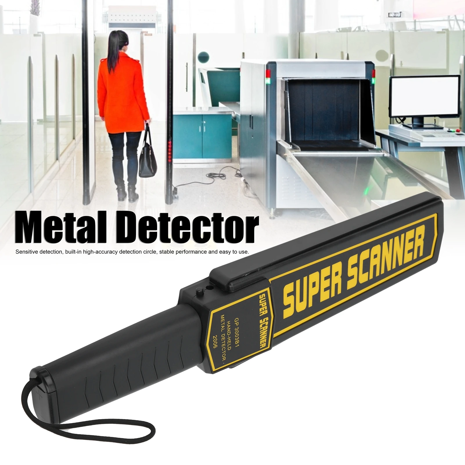 الماسح الضوئي المعدني للكشف عن المعادن عالي الحساسية ومقاوم للصدمات ومريح ومحمول لمحطات المطارات