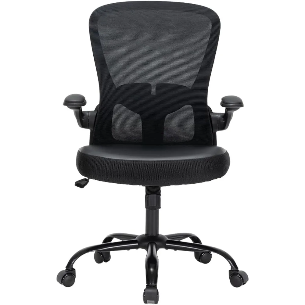 كرسي مكتب مريح من جلد البولي يوريثان مع دعم قطني، ارتفاع قابل للتعديل، دوارة دوارة للاستخدام المكتبي المريح