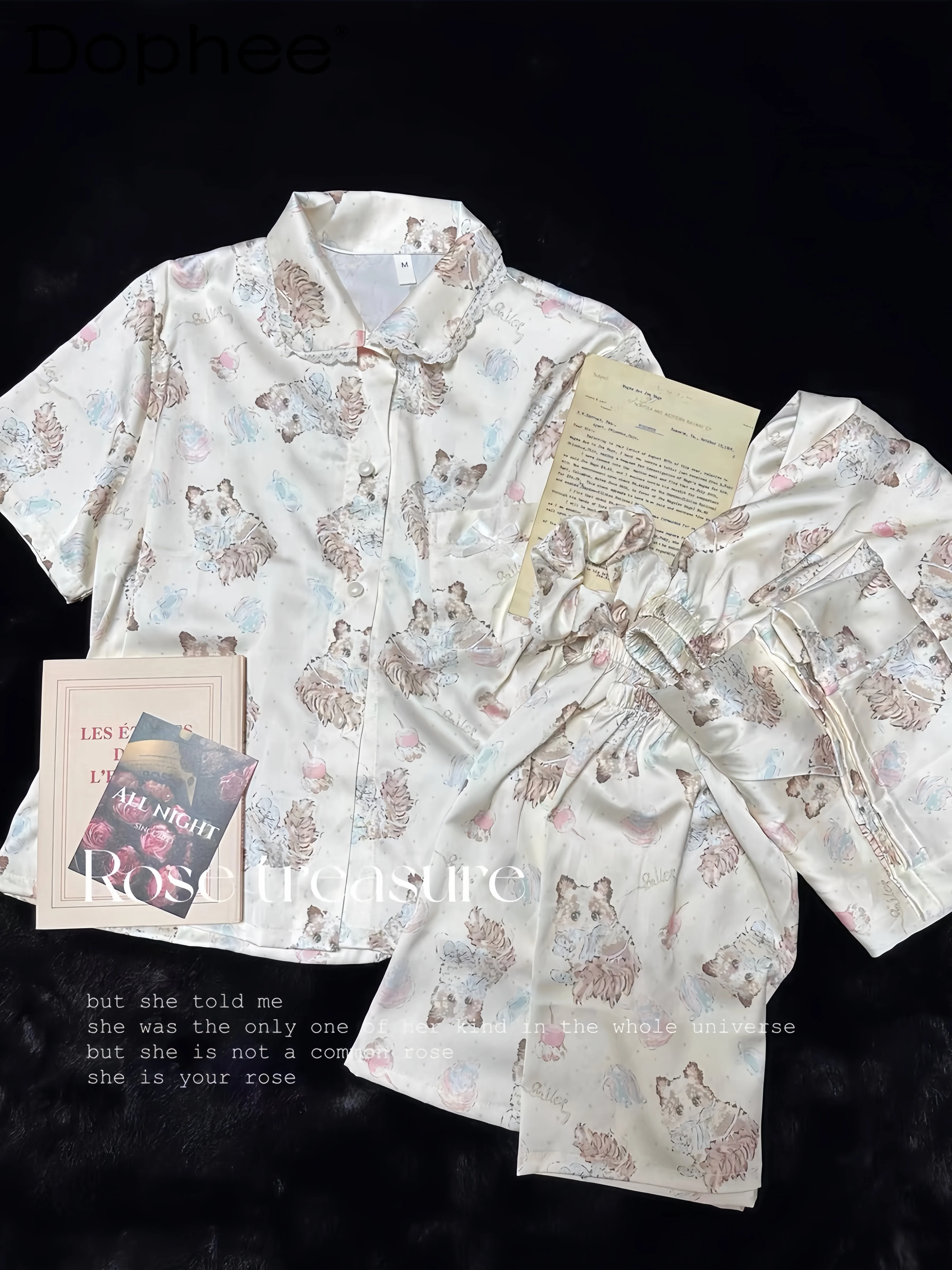 

Японский пижамный комплект Ins Ice Silk с короткими рукавами для девочек, женский новый летний повседневный свободный и удобный домашний комплект с милым котом