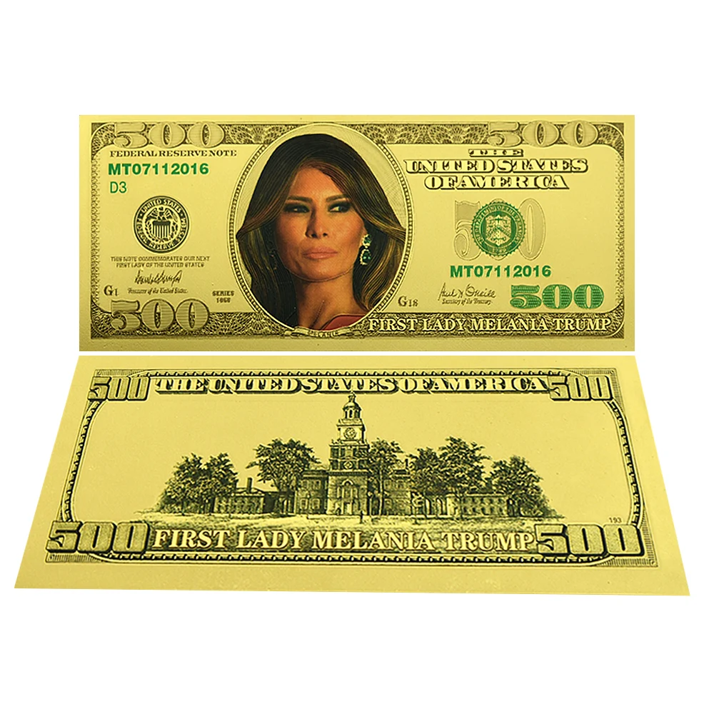

US First Lady Melania Fold Foil Banknotes 500 Dollar Uncurrent Plastic Money Collection Gift