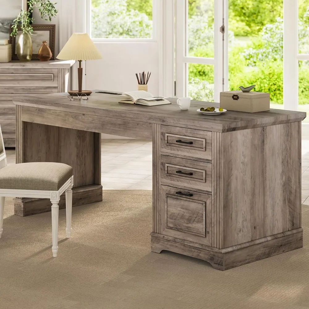 مكتب تنفيذي Farmhouse 55، مكتب كمبيوتر مع أدراج تخزين ومخرج طاقة، مكتب منزلي، محطة عمل للمكتب #3