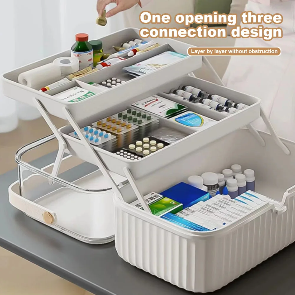 Safety Lock Medicine Storage Box With 3 Layer Large Capacity Finishing Box Multifunctional Sealing Organizing For Home Bedroom