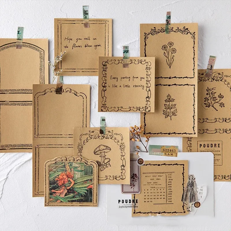 30 Pieces/pack Study Schedules Notepads Stationery Kraft Paper Scrapbooks of Retro Border To-do Plans Memo Pad