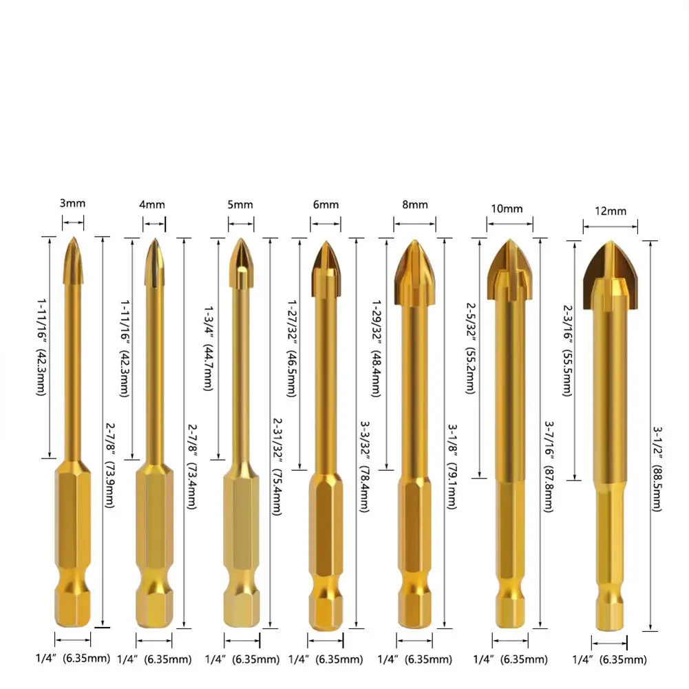 Hexagon Cross Galvanized Drill 3 4 5 6 8 10 12mm Drilling Drill For Ceramic Cement Wall Glass 6.35mm Shank Diameter dropshipping