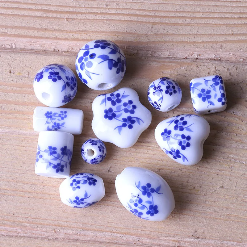 TX68 5pcs Fun Cute Different Shape Blue-white Porcelain Beads Handmade Ceramic Bead Jewelry Making Bracelet DIY Material Jewelry