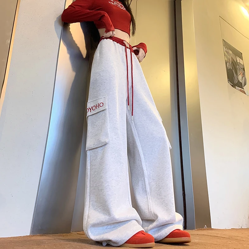 Pantaloni da donna larghi per donna estate cotone-lino stringato Harajuku streetwear patchwork hip-hop altgoth nastri giovanili funky OL