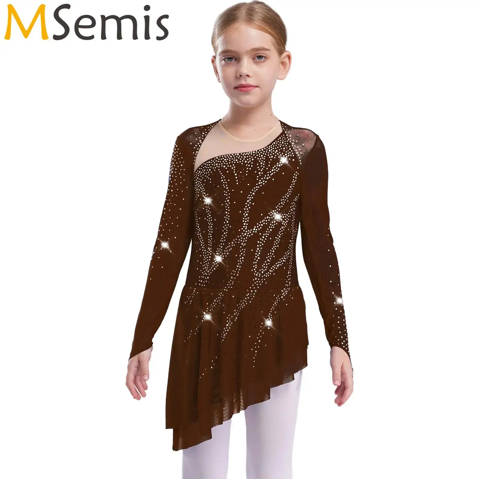 

Детское балетное трико со стразами для девочек, лирическое танцевальное платье, блестящие стразы, гимнастический купальник, костюм для фигурного катания на коньках