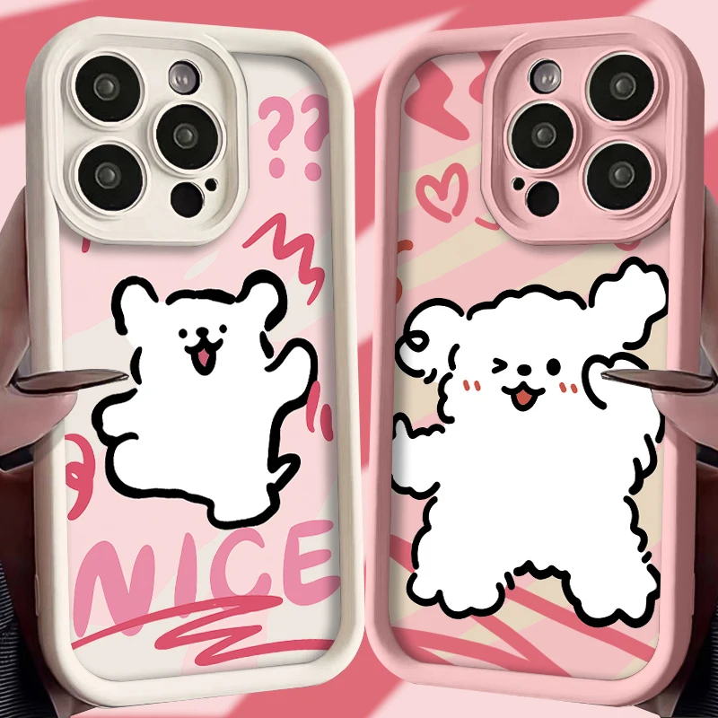 Cartoon Cute Puppy Dog Case for Samsung Galaxy S24 Ultra S23 FE S22 S21 Plus FE A54 A34 A14 A73 A53 A33 5G Soft Silicone Cover