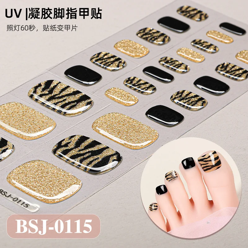 26 Glänzende Sommer-Gel-Fußnagelsticker, wasserfest, einfarbig, mit Scallion-Puder, UV-Lampe, halbgehärtet, für Zehennägel