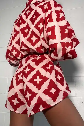 Imagen 2 del producto Mono holgado informal con tirantes y estampado para mujer, pajarita con estampado rojo, mono holgado con cuello vuelto, ropa de calle Sexy 2024