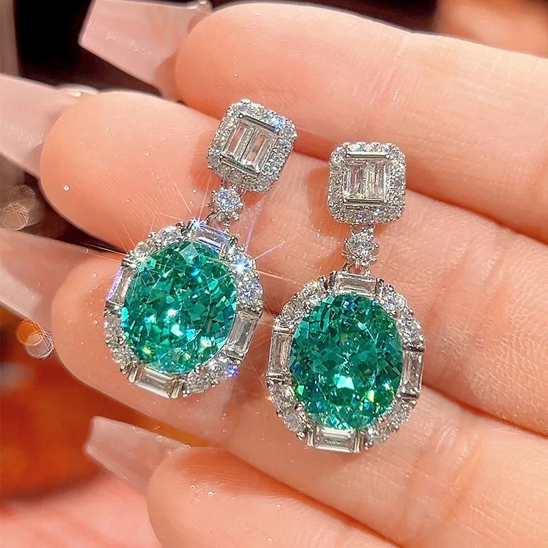 Oval Cut Green CZ Jewelry Set Ring Drop Earrings Pendant Necklace Imitation Emerald Women Wedding Luxury Jewelry