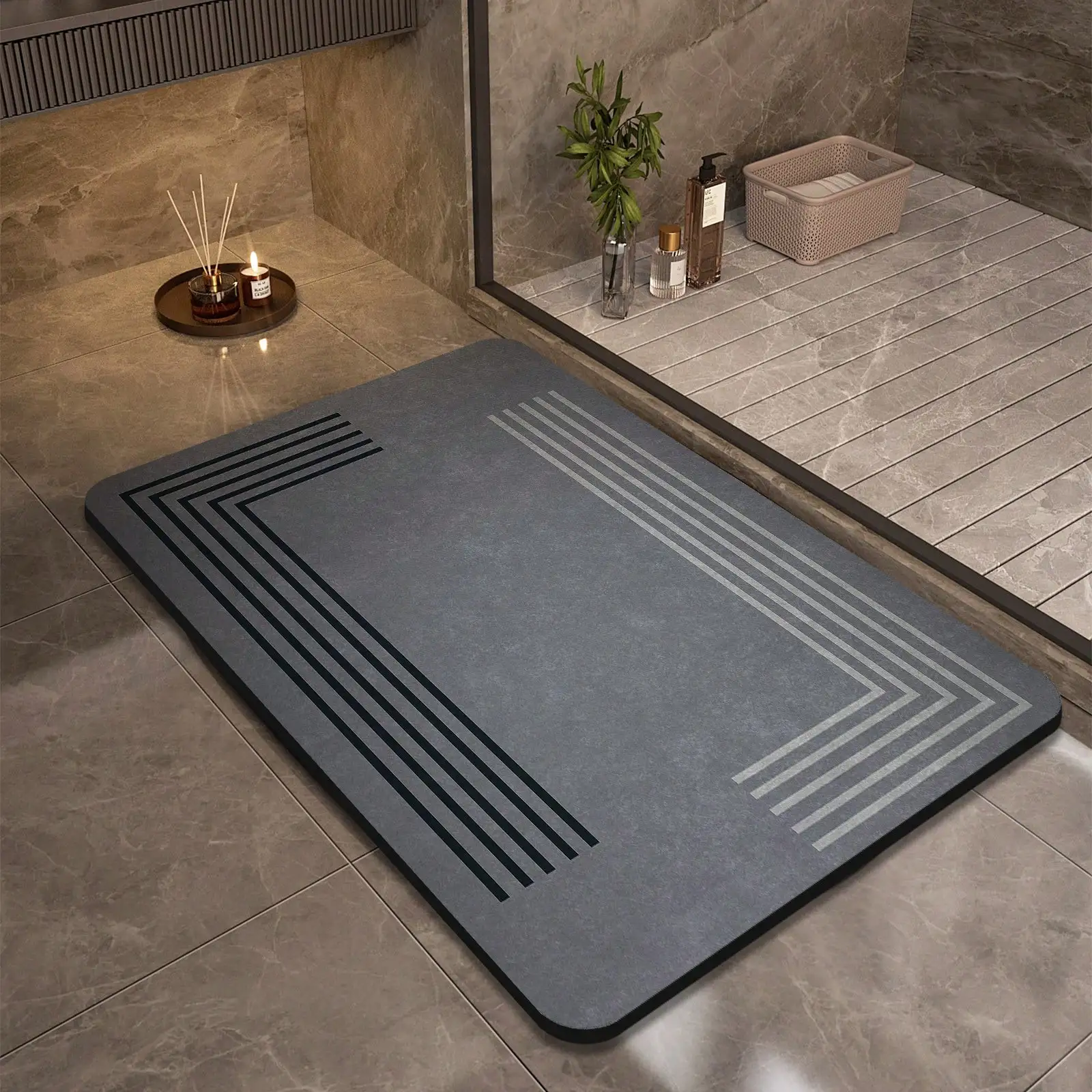 1pc Minimalist Solid Color Bath Mat, Made Of High-Quality Diatomite With Rectangular Shape, Bathroom Non-Slip Mat With Natural Rubber Anti-Slip Bottom, Super Absorbent & Quick-Drying, Washable, Suitable For Bathtubs, Bathroom, Bedroom