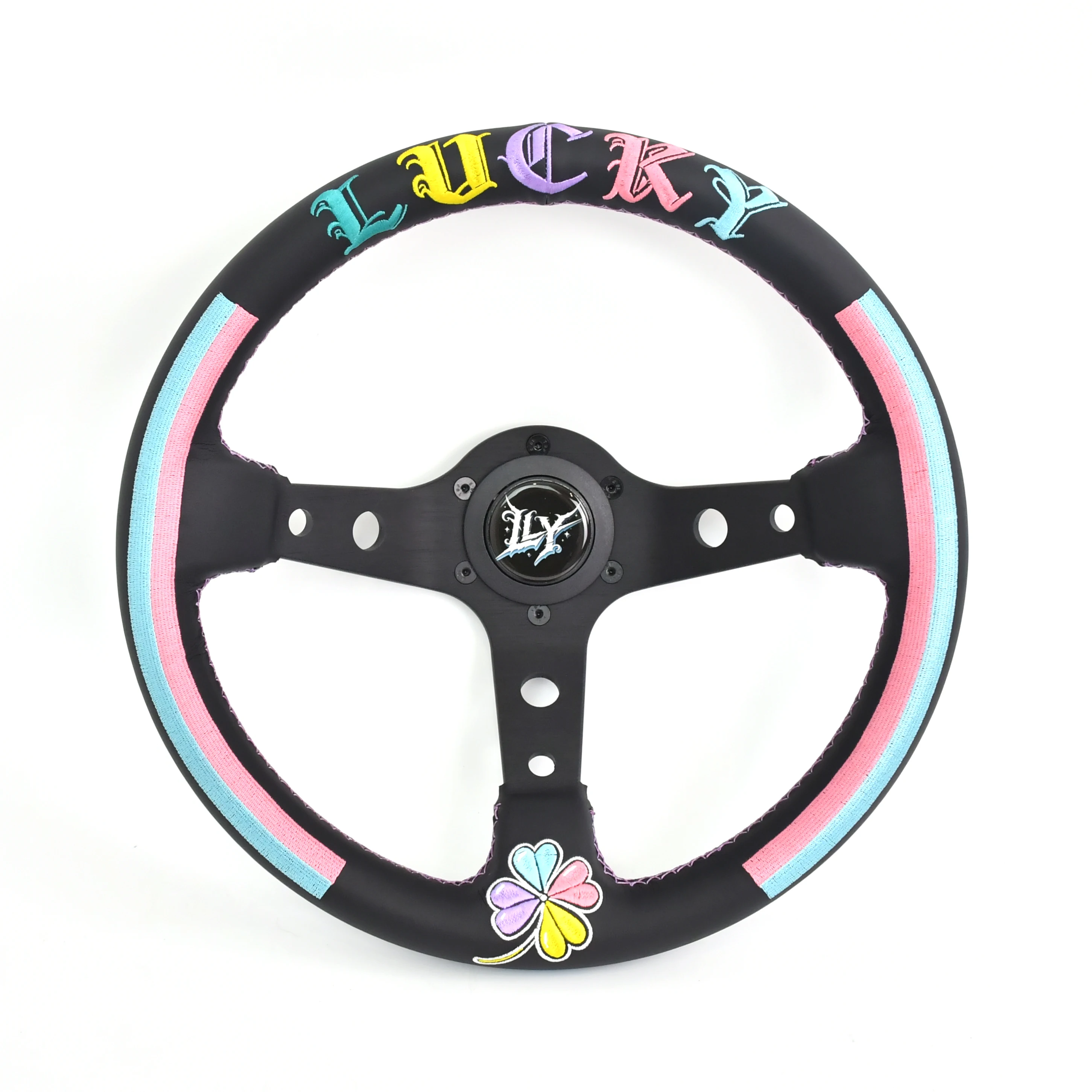 LY 13inch Lucky Clover Racing Steering Wheel Colorful 320mm Sim Racing Game Simulator Steering Wheel Universal Car Modification