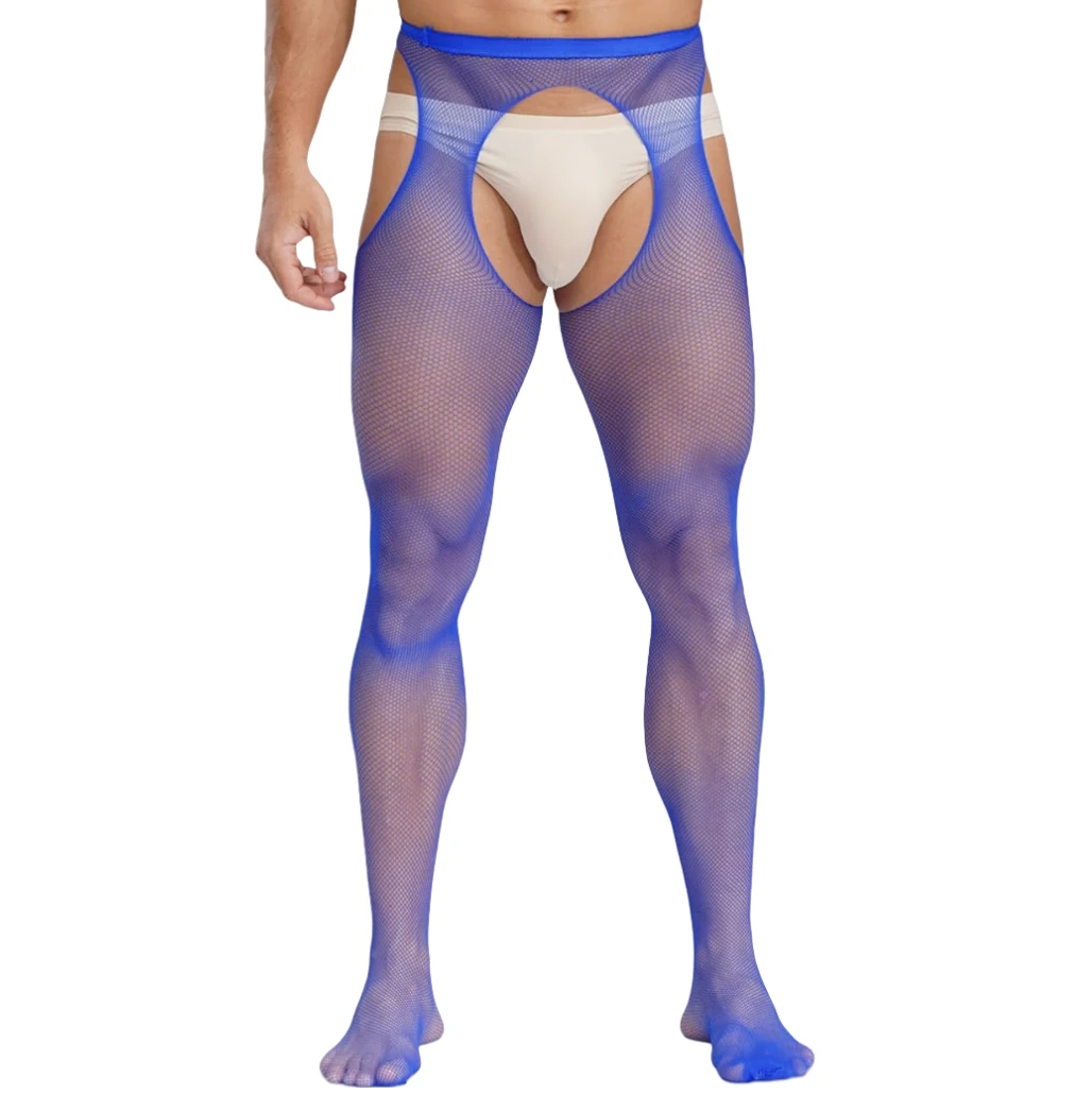 Stoking Pria Warna-warni Populer, Legging Terbuka di Bagian Selangkangan, Bodystocking Jaring Kecil, Pantyhose Seksi untuk Pria, Kaus Kaki untuk Pakaian Malam